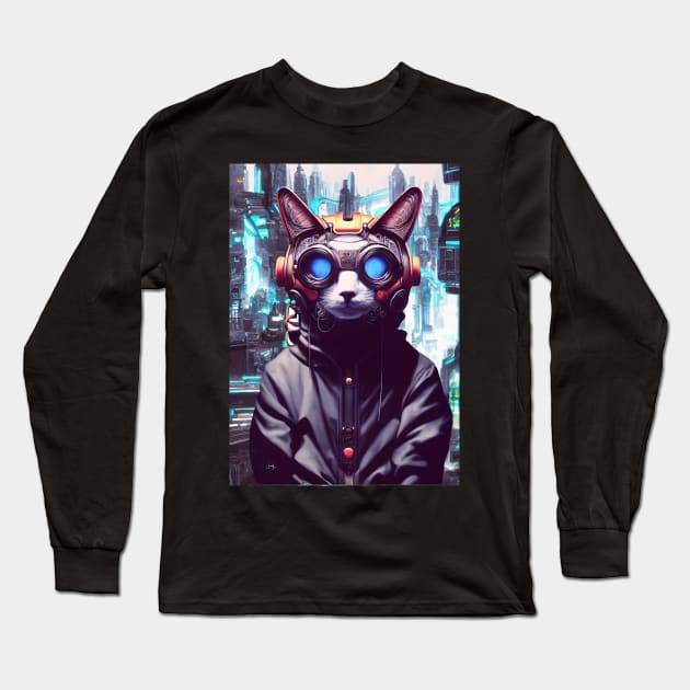 Cool Japanese Techno Cat In Japan Neon City Long Sleeve T-Shirt by star trek fanart and more